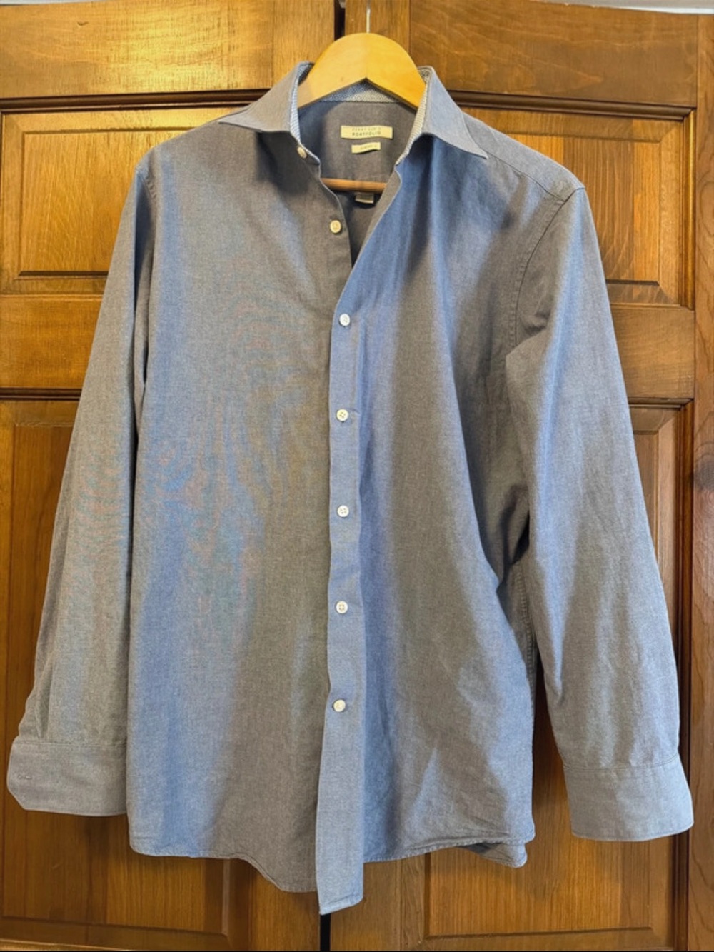 Men's Blue Dress Shirt - Classic Button-Down Perry Ellis Slim Fit 16.5neck 34/35